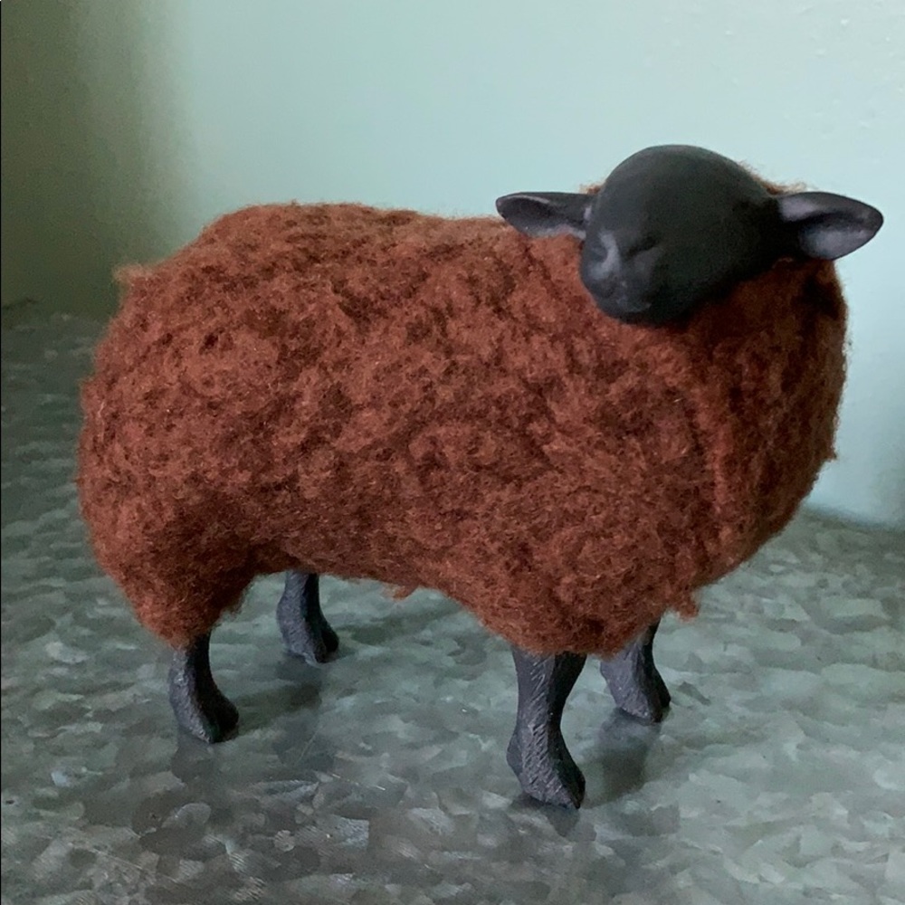 Black Porcelain Sheep with Wool